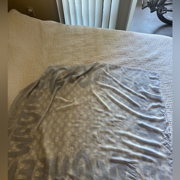 Alexander McQueen Graffiti Logo Skull Print Silk Biker Scarf Sky Blue NEW - Picture 2 of 8